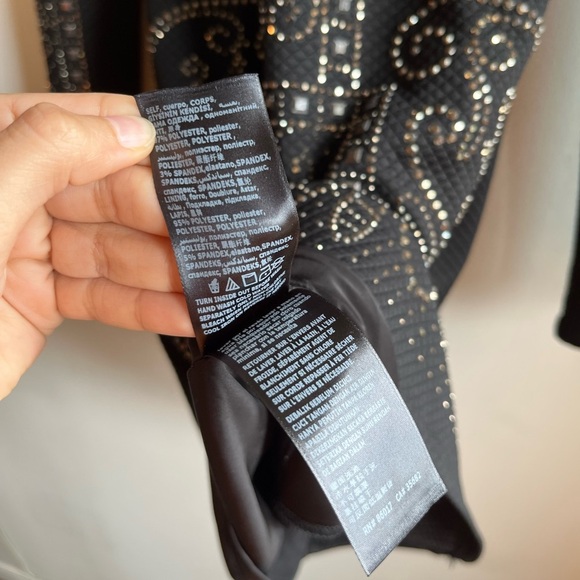 Bebe Long sleeved Mock-neck Studded Black Embellished Dress - Picture 9 of 10